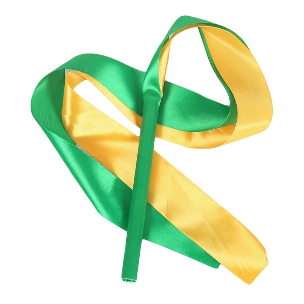 2 Pcs Kids Gymnastics Dance Ribbon Dancing Prop Dance Streamers / Green & Yellow