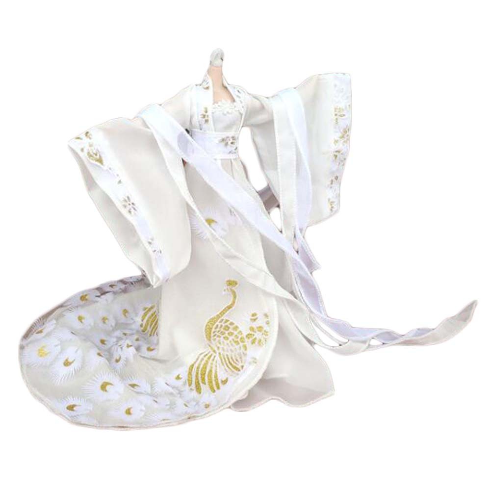 Handmade Chinese Style Ancient Costume Peacock White Doll Dress Doll Clothes for 11.5 inch Doll