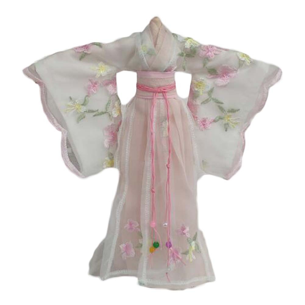 Handmade Chinese Style Ancient Beauty Costume White Doll Dress Pink Flora Doll Clothes for 11.5 inch Doll