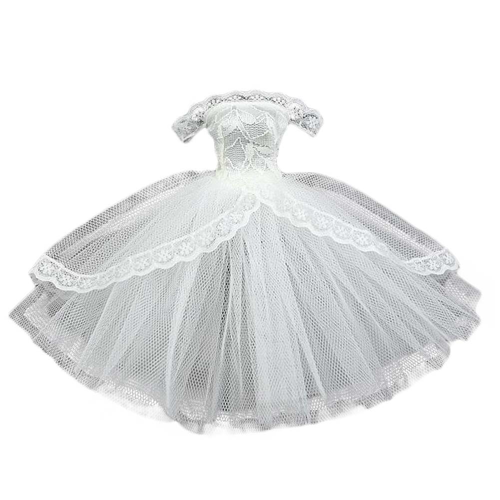 Handmade Off Shoulder White Lace Bubble Wedding Party Dress Doll Clothes Doll Dress for 11.5 inch Doll