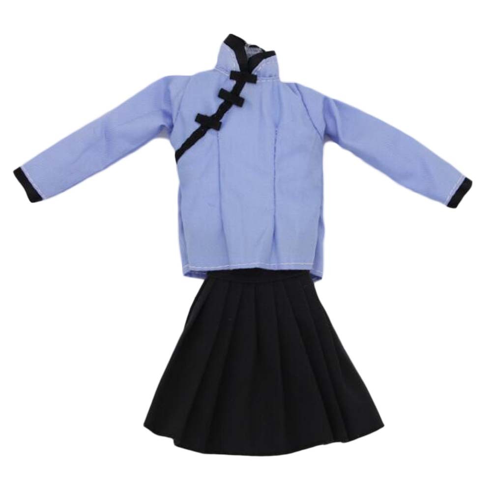 Handmade Chinese Style Retro School Uniform Cheongsam Black Pleated Skirt Doll Clothes for 11.5 inch Doll