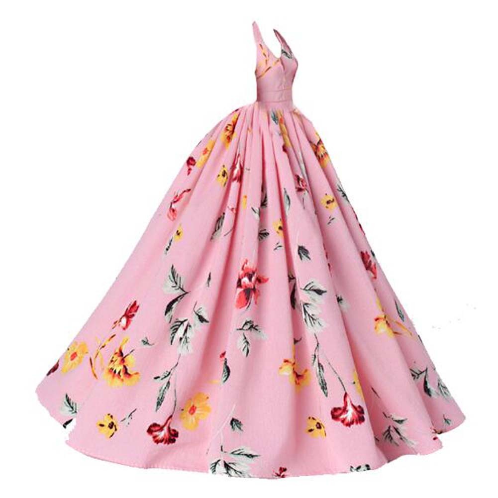 Handmade Pink Floral Evening Gown Casual Wear Wedding Party Dress Doll Clothes for 23 inch Doll