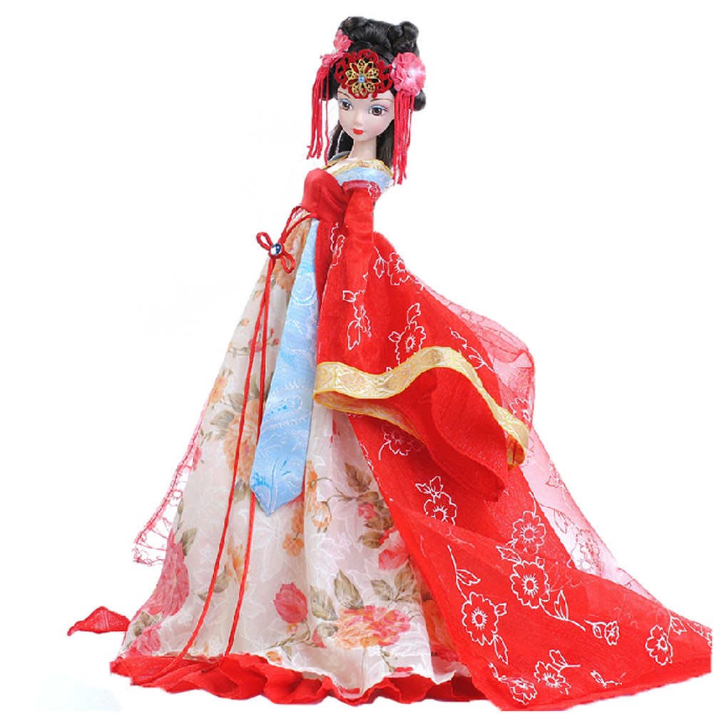 Chinese Ancient Bride Red Wedding Dress Doll, Tang Dynasty