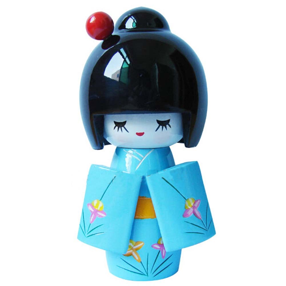 Cute Shy Girls Japanese Kimono Doll Toy for Home Office Desk Decorative, Blue