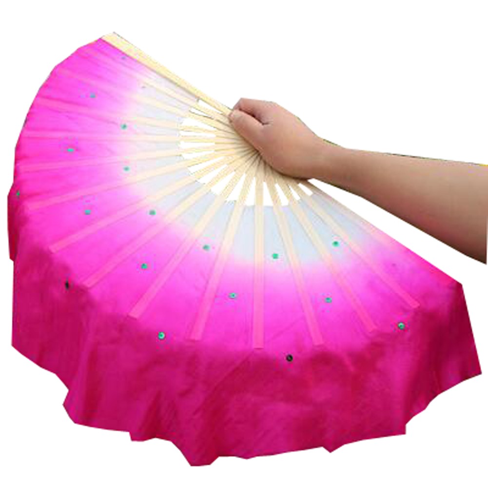 Folding Long Fan/ Dancing Fan/ Yangge Dance Fan/ Colorful Perform Fan For Right Hand(Rose Red#03)