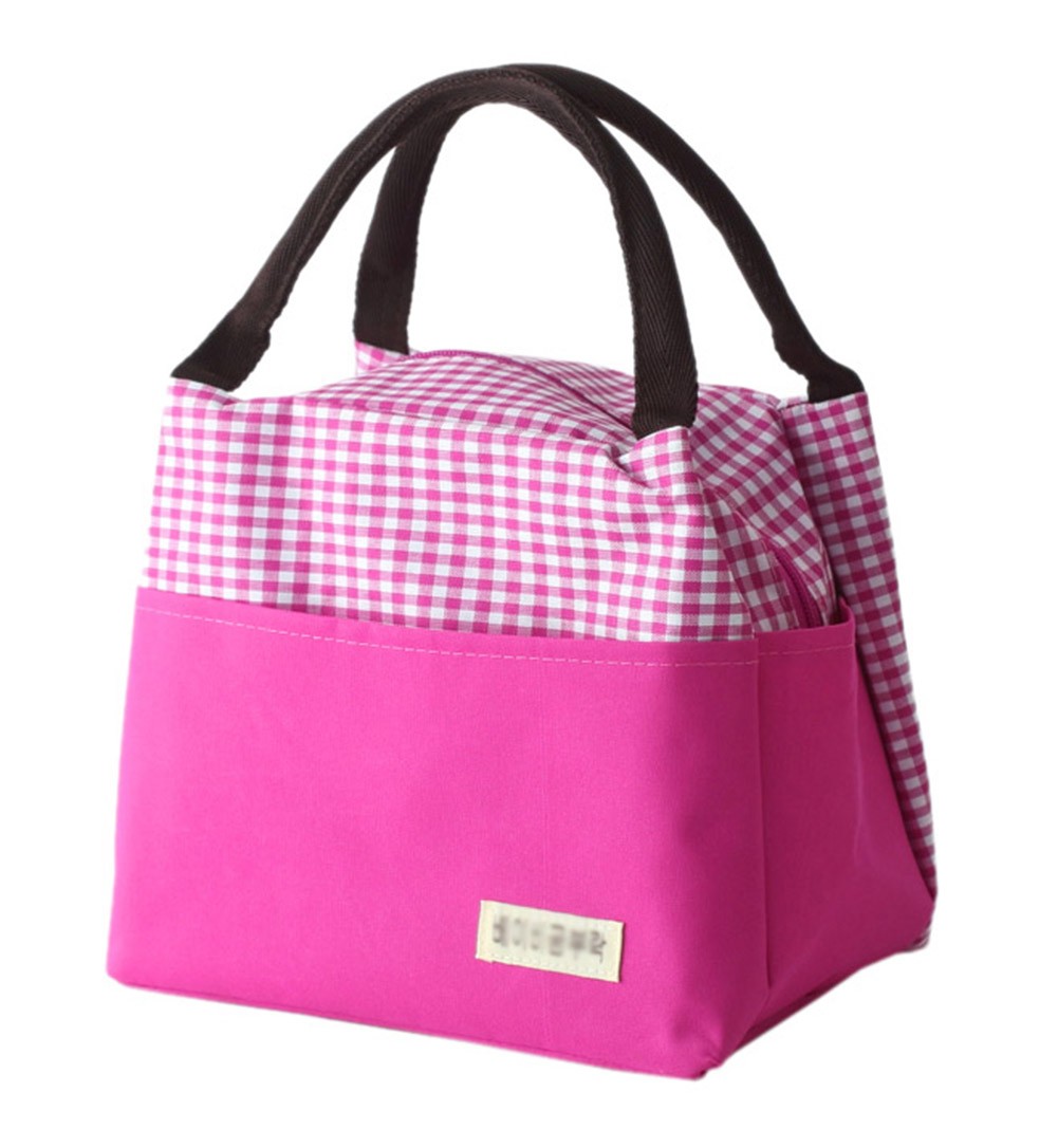 [Check] Durable Oxford Cloth Reusable Lunch Bag Fashion Waterproof Zipper Bento Bag, #09 Purple
