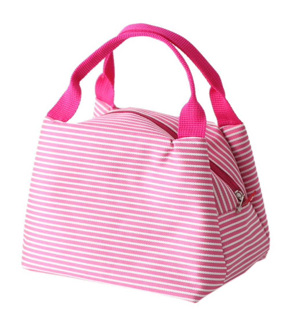 [Stripe] Durable Oxford Cloth Reusable Lunch Bag Fashion Waterproof Zipper Bento Bag, #13 Roes Red