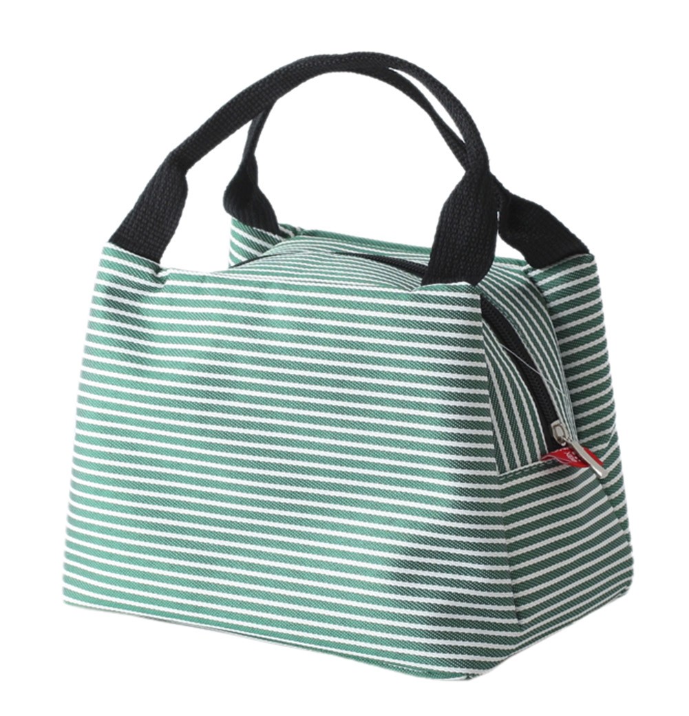 [Stripe] Durable Oxford Cloth Reusable Lunch Bag Fashion Waterproof Zipper Bento Bag, #14 Green
