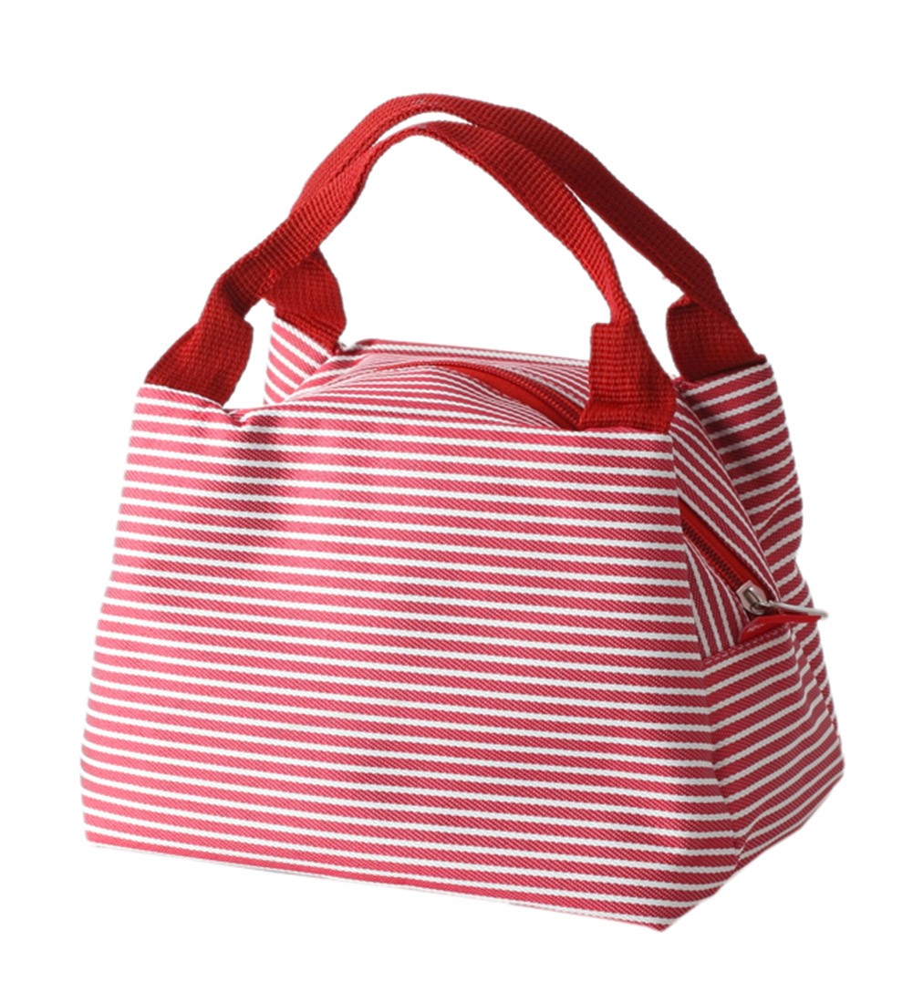 [Stripe] Durable Oxford Cloth Reusable Lunch Bag Fashion Waterproof Zipper Bento Bag, #15 Red