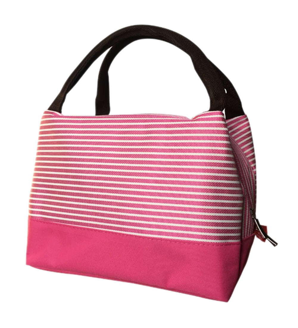Durable Oxford Cloth Reusable Lunch/Bento Bag Waterproof Zipper Cooler Bag, Stripe#16 Rose Red