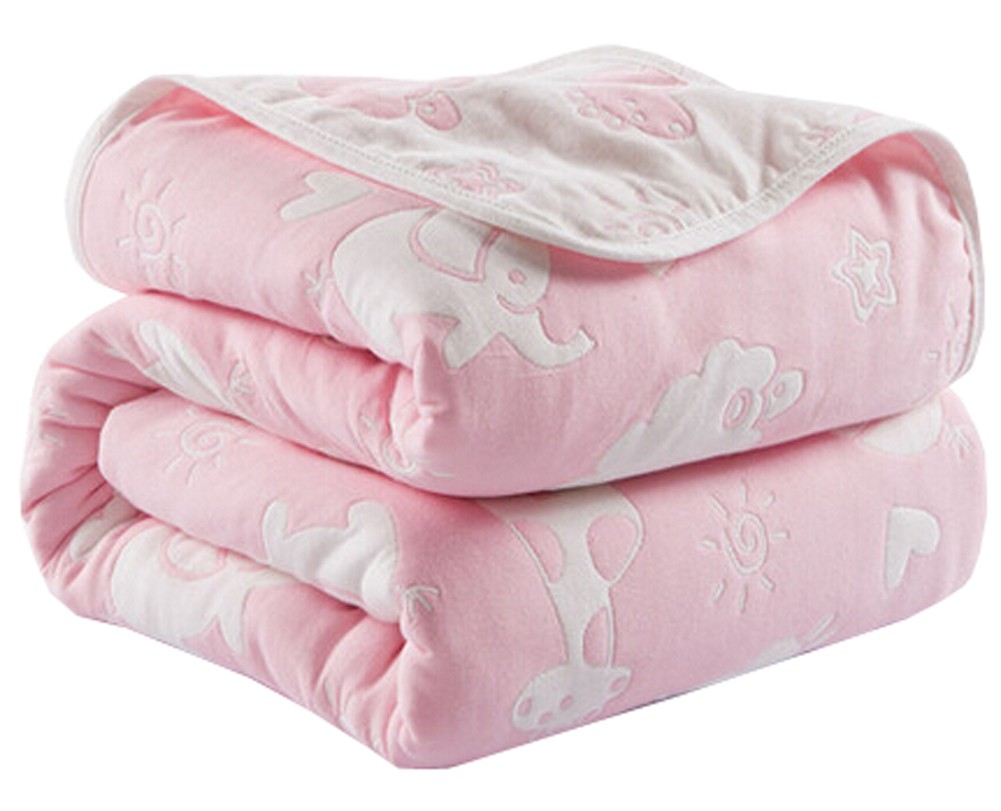 Summer Soft Cotton Gauze Baby Towel Quilt Toddler Blankets Carpet 43.3"x 43.3" (Pink)