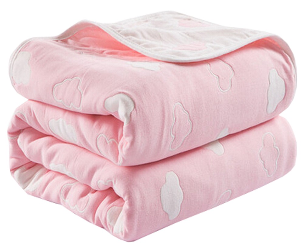 Breathable Soft Cotton Gauze Baby Towel Quilt Toddler Blankets Carpet 43.3"x 43.3" (Pink)