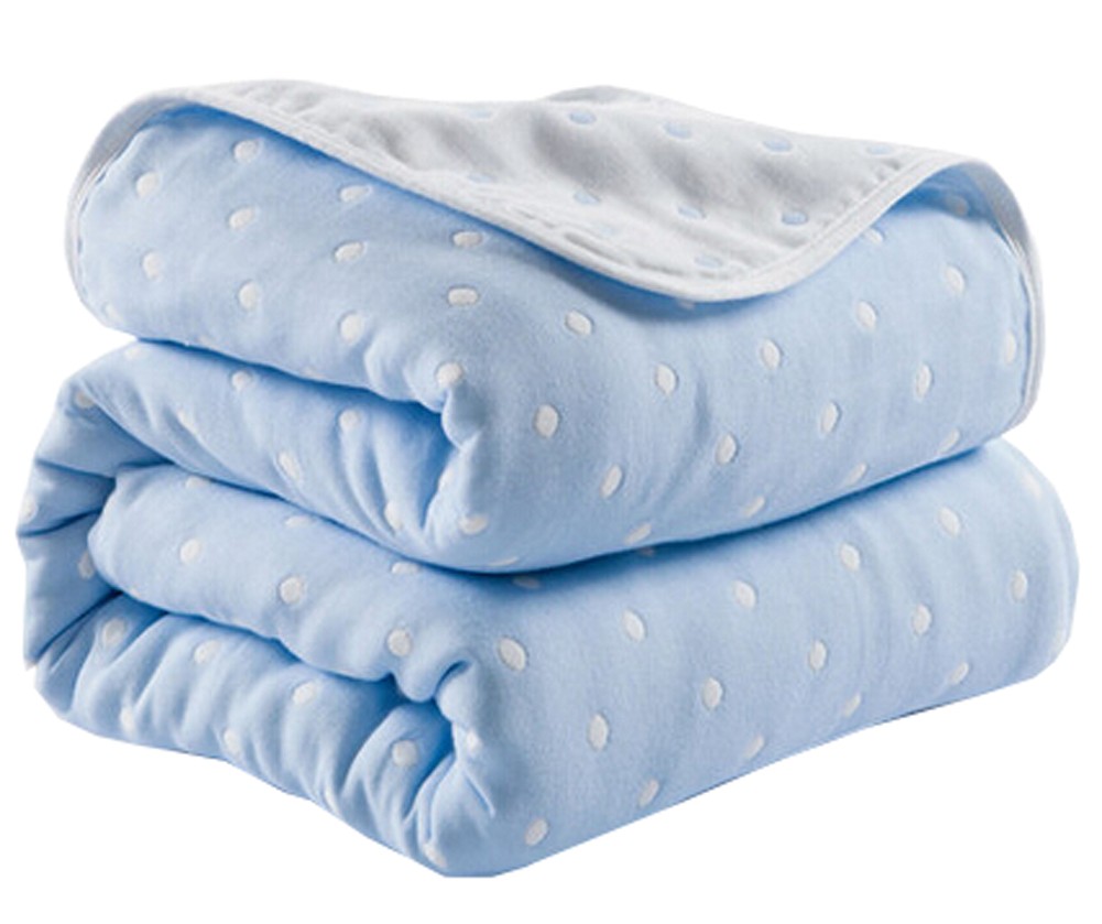 Breathable Soft Cotton Gauze Baby Towel Quilt Toddler Blankets 43.3"x 43.3" (Blue)
