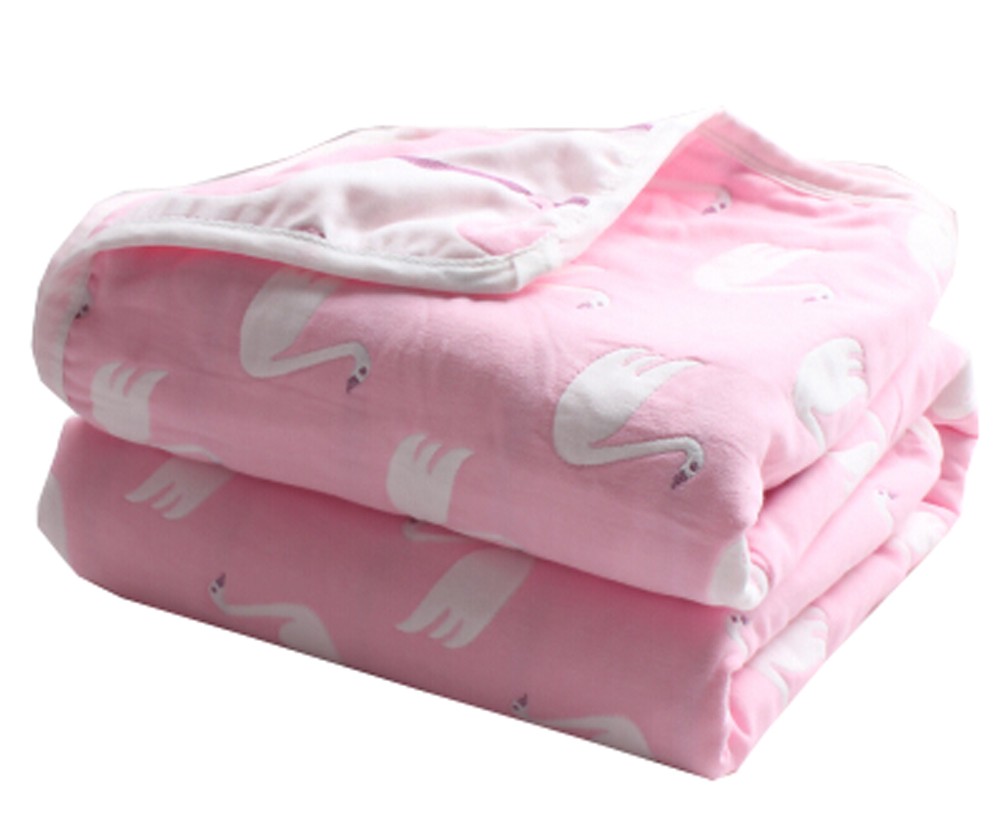 Soft Cotton Gauze Baby Towel Blanket Toddler Blankets Covered Blanket 35.43"x 39.37" (Pink Swan)