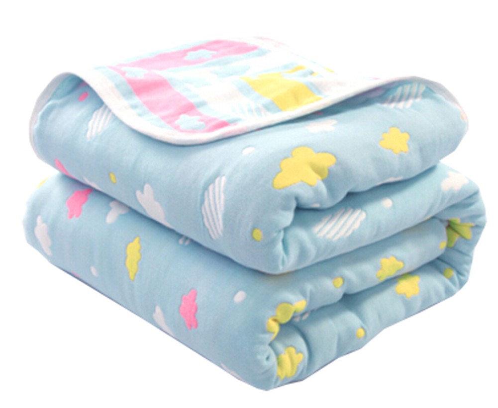 Soft Cotton Gauze Baby Towel Blanket Toddler Blankets Covered Blanket 35.43"x 39.37" (Light Blue)