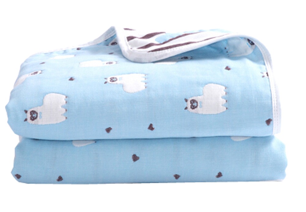 Soft Cotton Gauze Baby Towel Blanket Toddler Blankets Covered Blanket 35.43"x 39.37" (Blue-sheep)