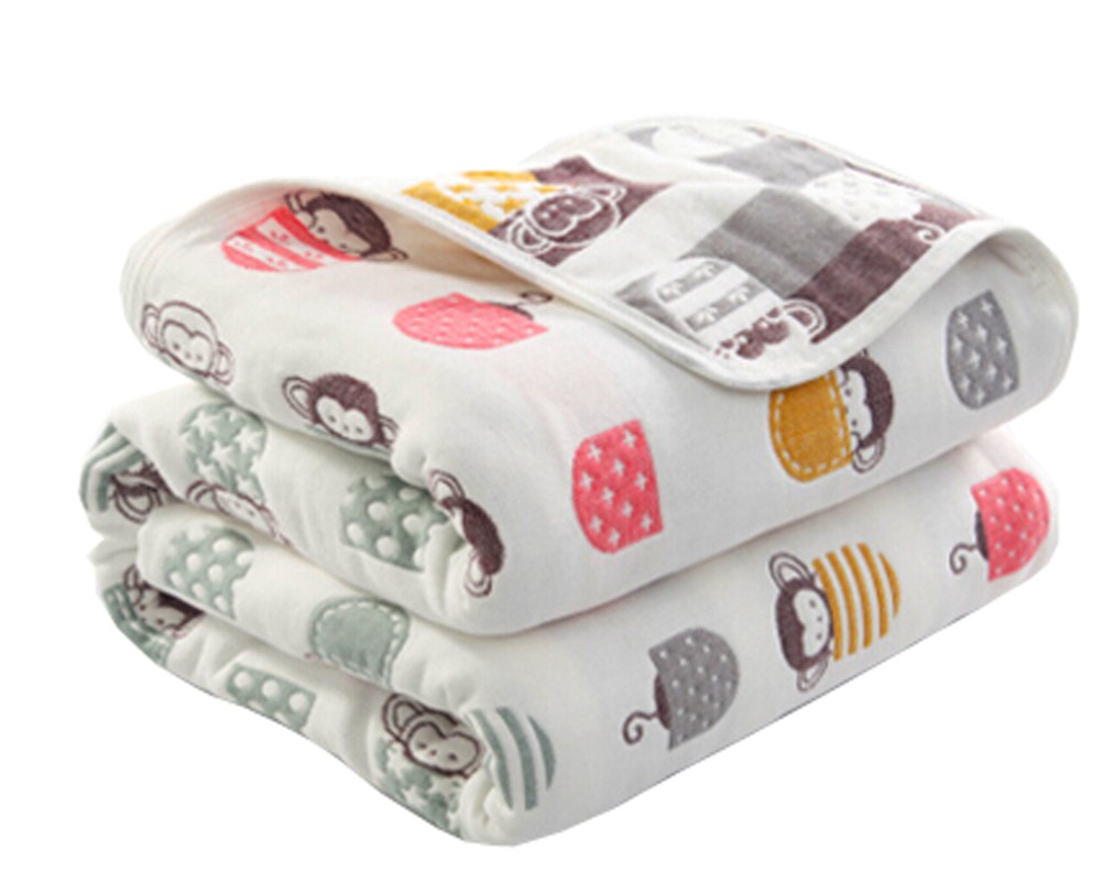 Soft Cotton Gauze Baby Towel Blanket Toddler Blankets Covered Blanket 35.43"x 39.37"(Cartoon Monkey)