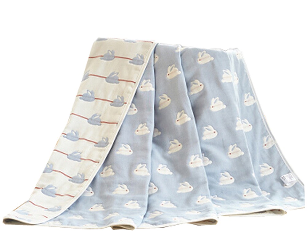 Cotton Gauze Newborns Single Towel Blanket Bed Sheet Bath Towel 35.43"x 39.37" (Blue Rabbit)