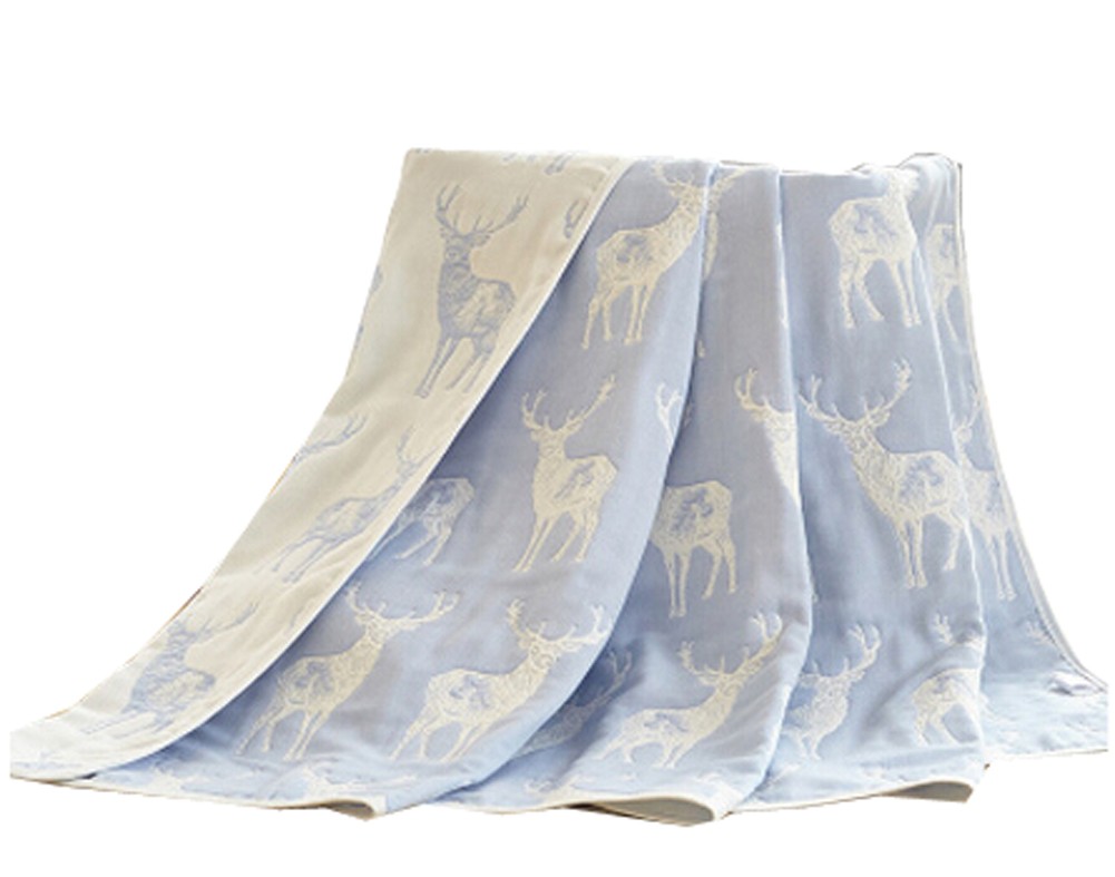 Cotton Gauze Newborns Single Towel Blanket Bed Sheet Bath Towel 35.43"x 39.37" (Blue Deer)