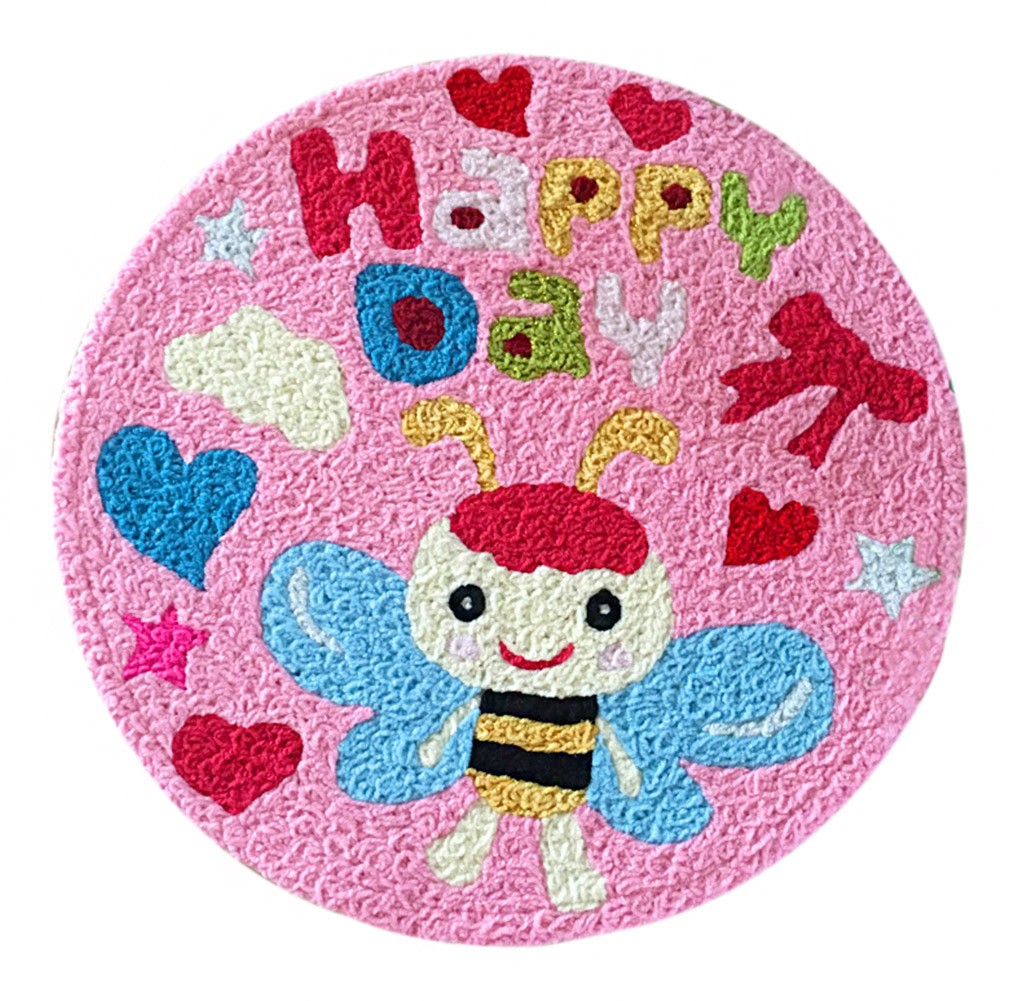 [Pink Bee] Children Bedroom Decor Rug Embroidered Mat Cartoon Carpet,23.62x23.62 inches