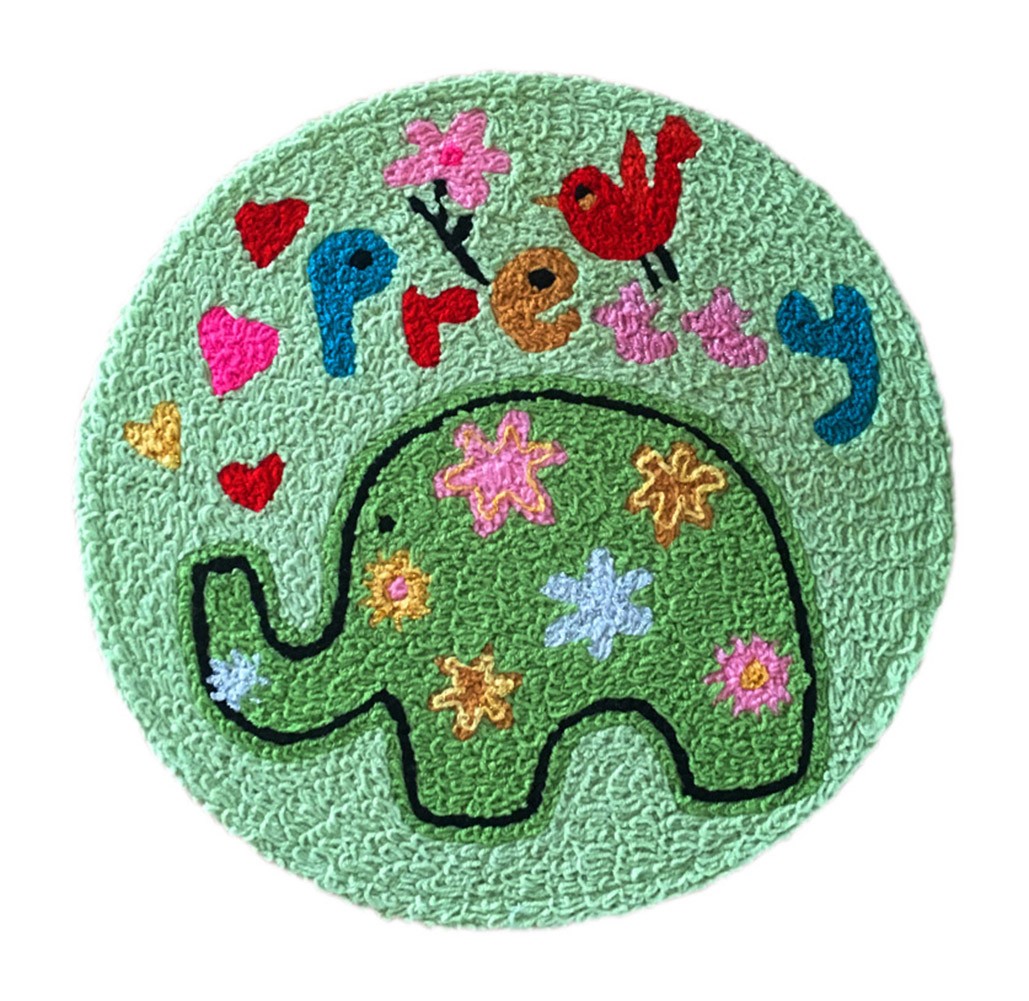 [Green Elephant] Children Bedroom Decor Rug Embroidered Mat Cartoon Carpet,23.62x23.62 inches