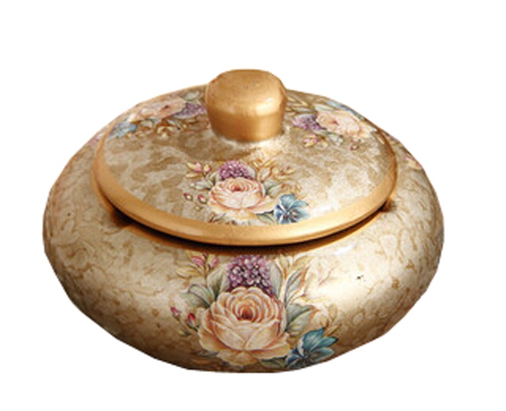 Decoration Crafts Ceramic Retro Ashtray Smoking Ash Tray With Cover 16x16x0.8CM (Flower)