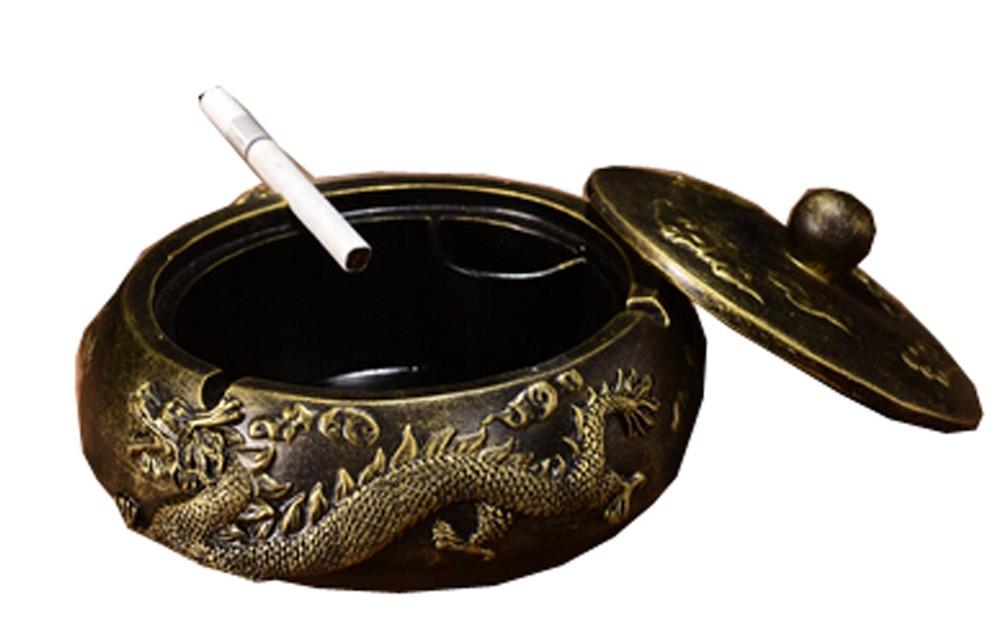 Retro Table Decoration Crafts Resin Ashtray Smoking Ash Tray With Lid Birthday Gift (16x16x8CM)