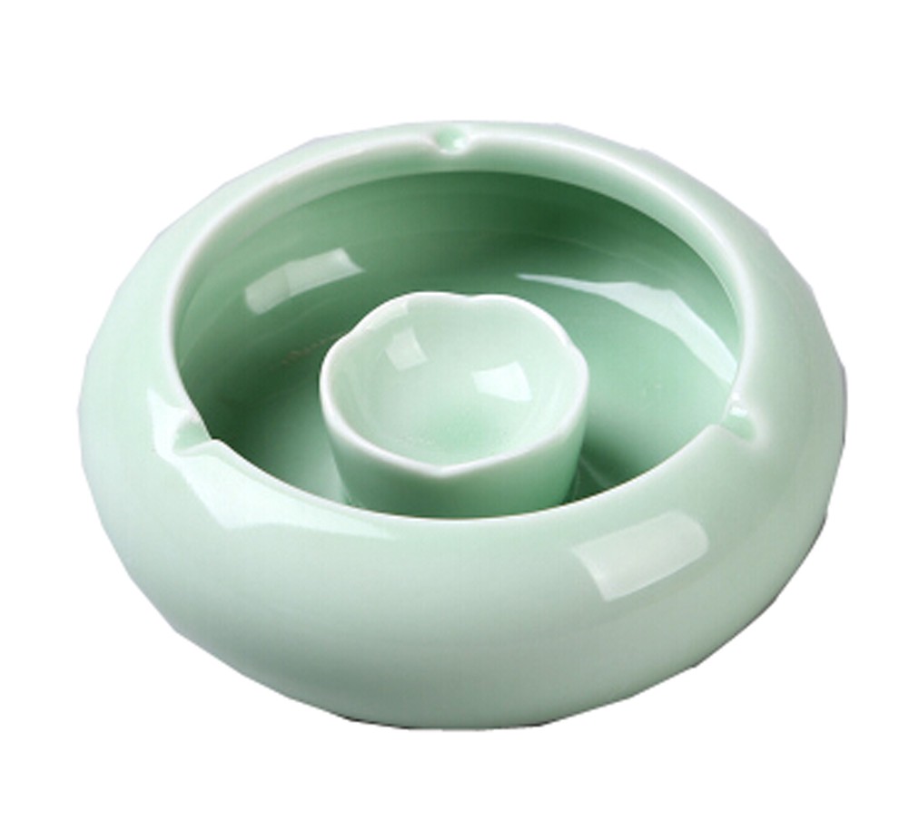 Simple Table Decoration Crafts Ceramic Ashtray Smoking Ash Tray M Size (Green)