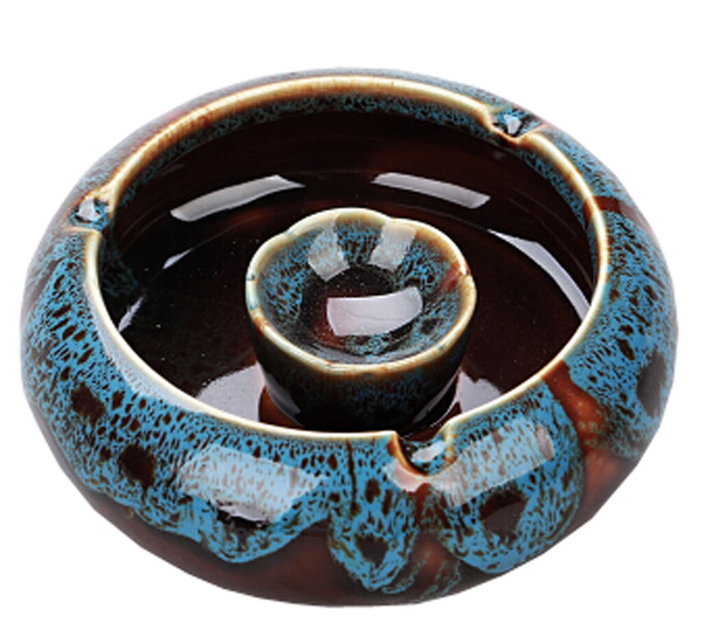Simple Table Decoration Crafts Ceramic Ashtray Smoking Ash Tray M Size (Coral Blue)