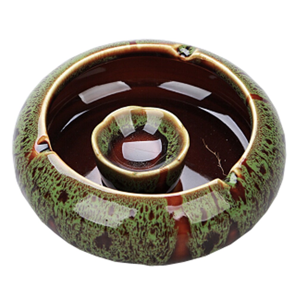 Simple Table Decoration Crafts Ceramic Ashtray Smoking Ash Tray Green (M Size)