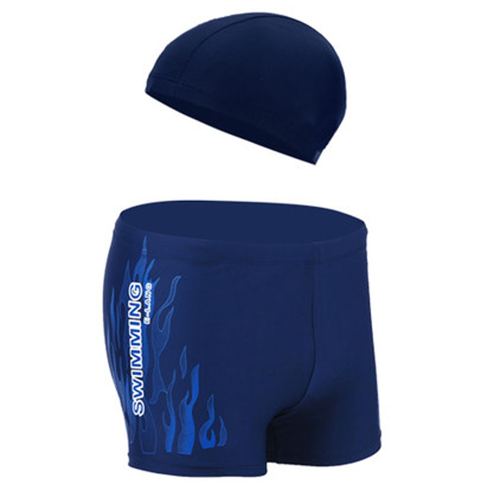 Mens Swim Trunk Shorts Swimwear Boxer Briefs(Trunk+Cap),Blue XXL