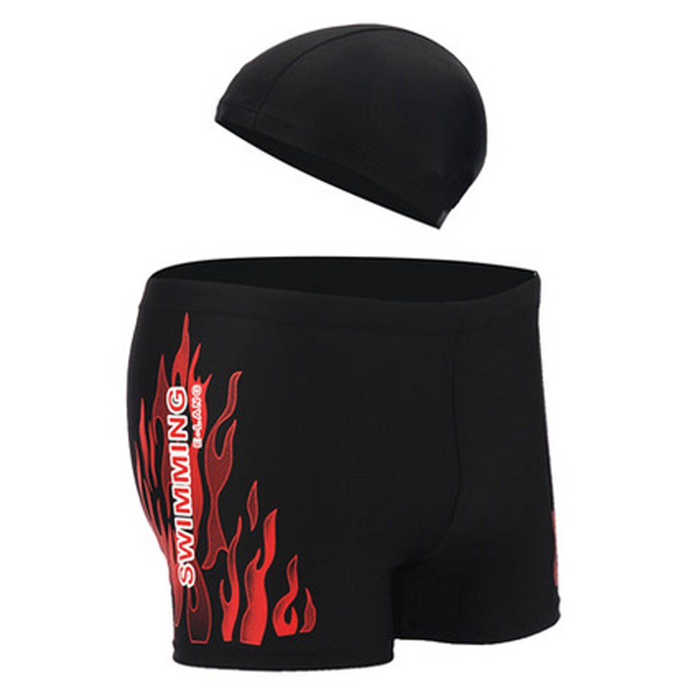 Mens Swim Trunk Shorts Swimwear Boxer Briefs(Trunk+Cap),Red XXL