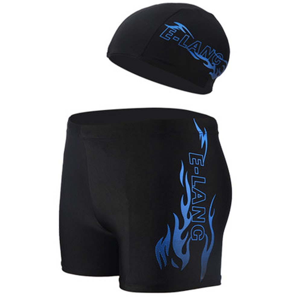 Mens Swim Trunk Shorts Swimwear Boxer Briefs(Trunk+Cap),Blue XXXXL