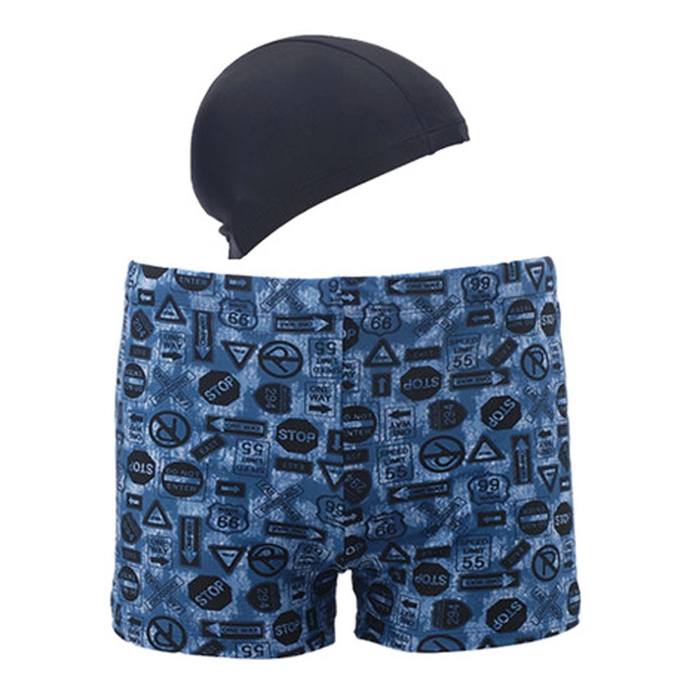 Mens Swim Trunk Shorts Swimwear Boxer Briefs(Trunk+Cap),Blue XXXL