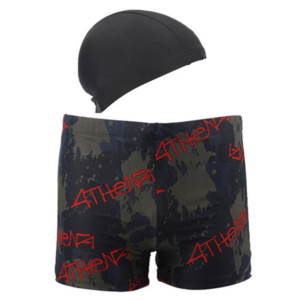 Mens Swim Trunk Shorts Swimwear Boxer Briefs(Trunk+Cap),Black XXXL