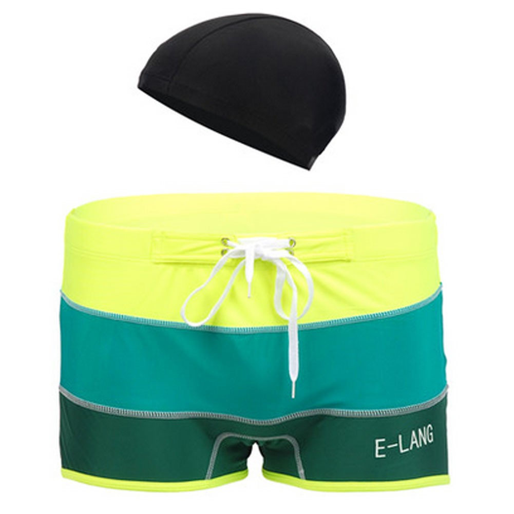 Mens Swim Trunk Shorts Swimwear Boxer Briefs(Trunk+Cap),Green XXXL
