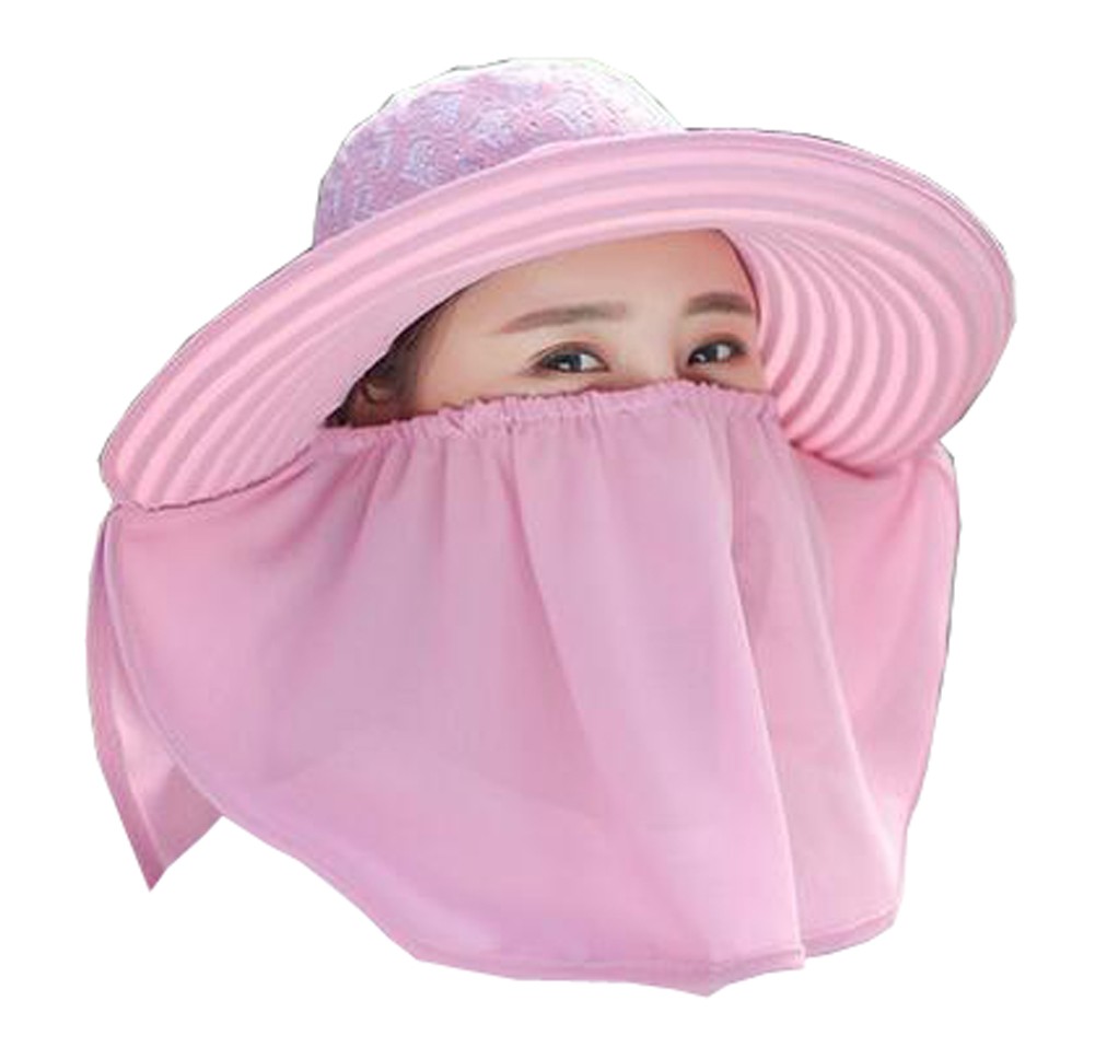 Women Outdoor Summer Sun Flap Cap Hat Neck Cover Face UV Protection Hat Free Size (Light Purple)