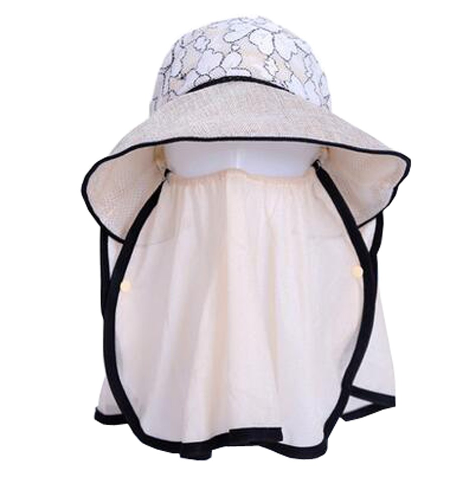 Women Outdoor Summer Sun Flap Cap Hat Neck Cover Face UV Protection Hat Free Size (Beige)