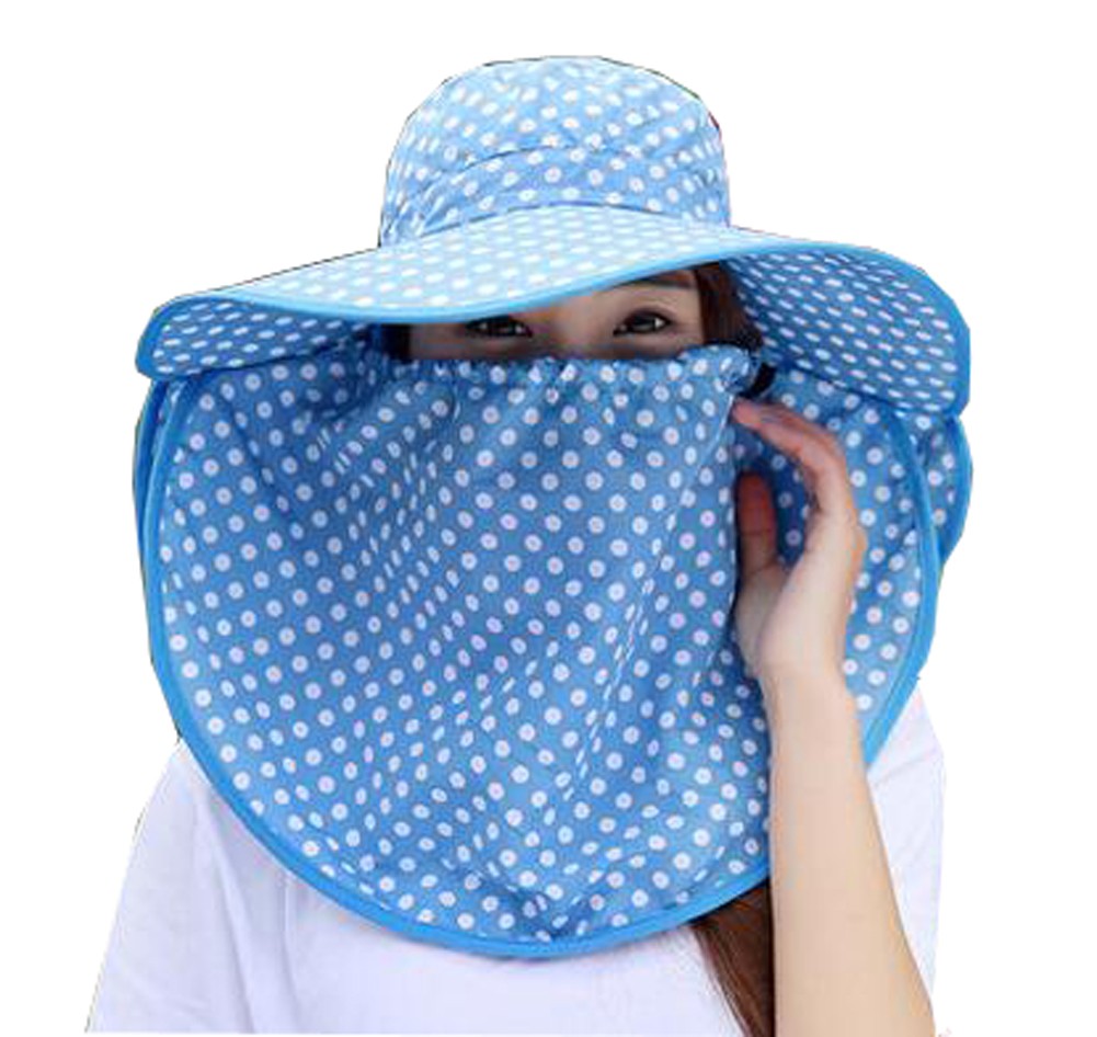 Women Outdoor Summer Sun Flap Cap Hat Neck Cover Face UV Protection Hat Free Size (Blue)