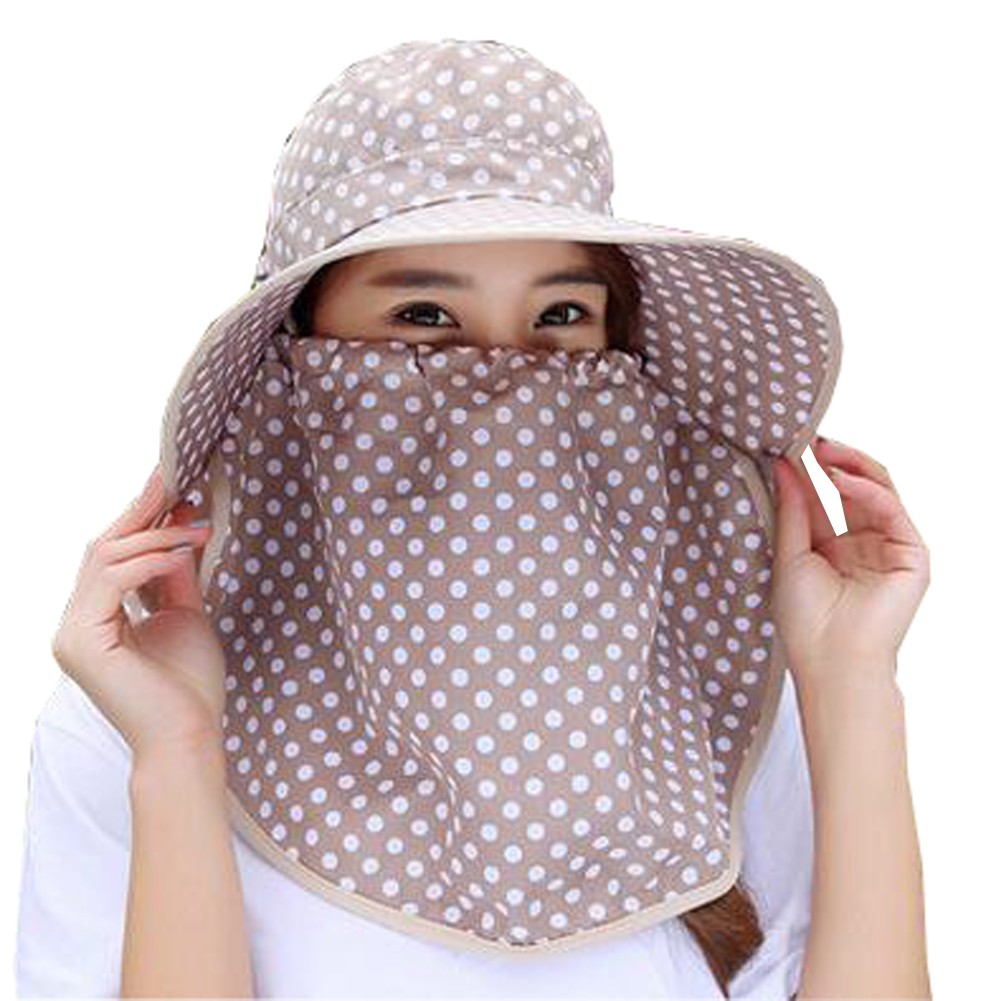 Women Outdoor Summer Sun Flap Cap Hat Neck Cover Face UV Protection Hat Free Size (Khaki)