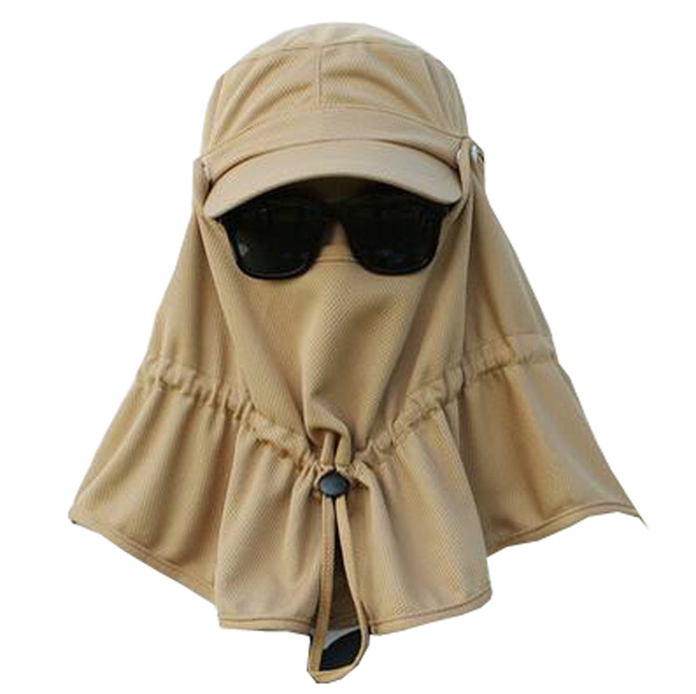 Women Face UV Protection Hat Outdoor Summer Sun Flap Cap Neck Cover Free Size (Brown)
