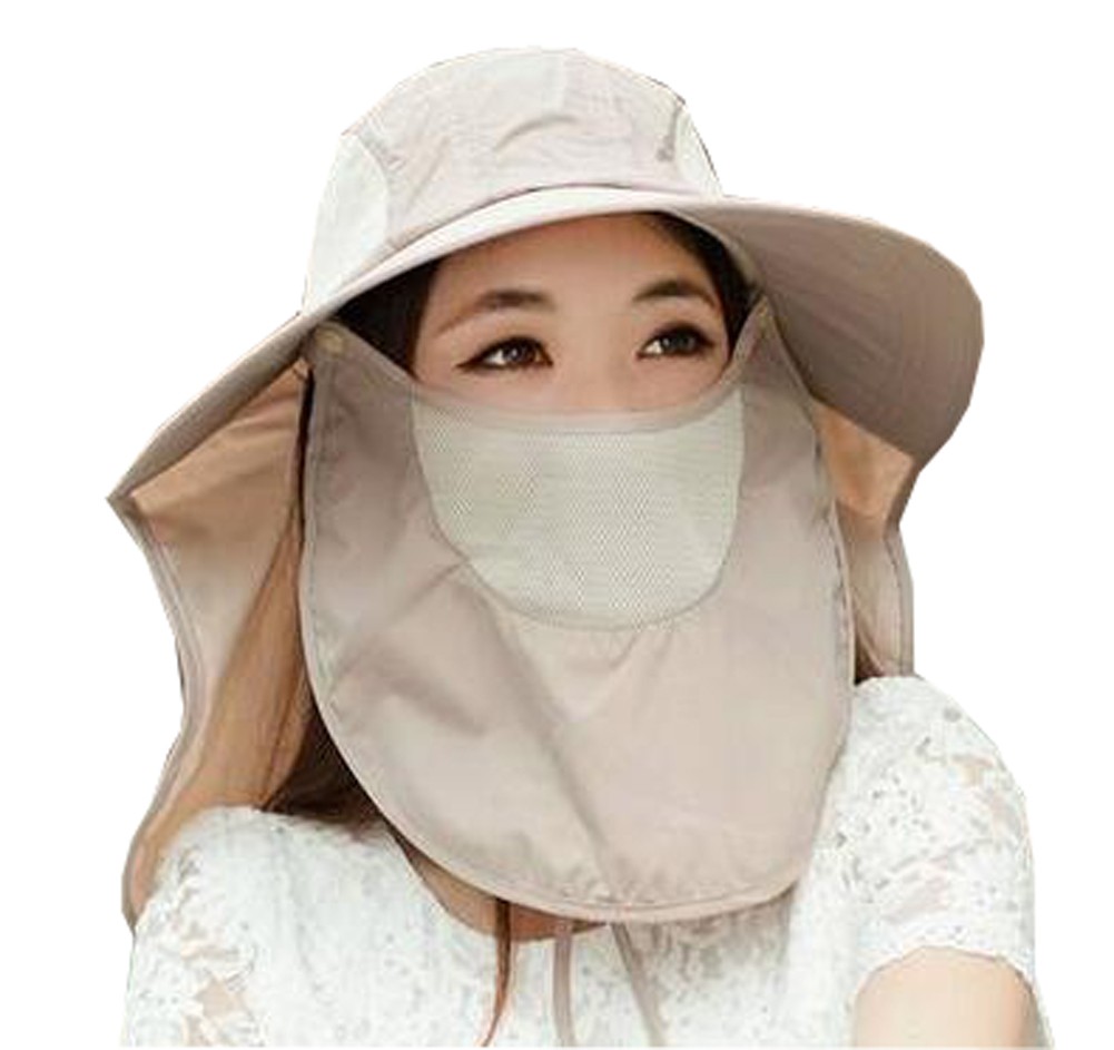 Women Outdoor Summer Cap Face Anti-UV Hat Neck Protection Cover Free Size (Breathable#02)