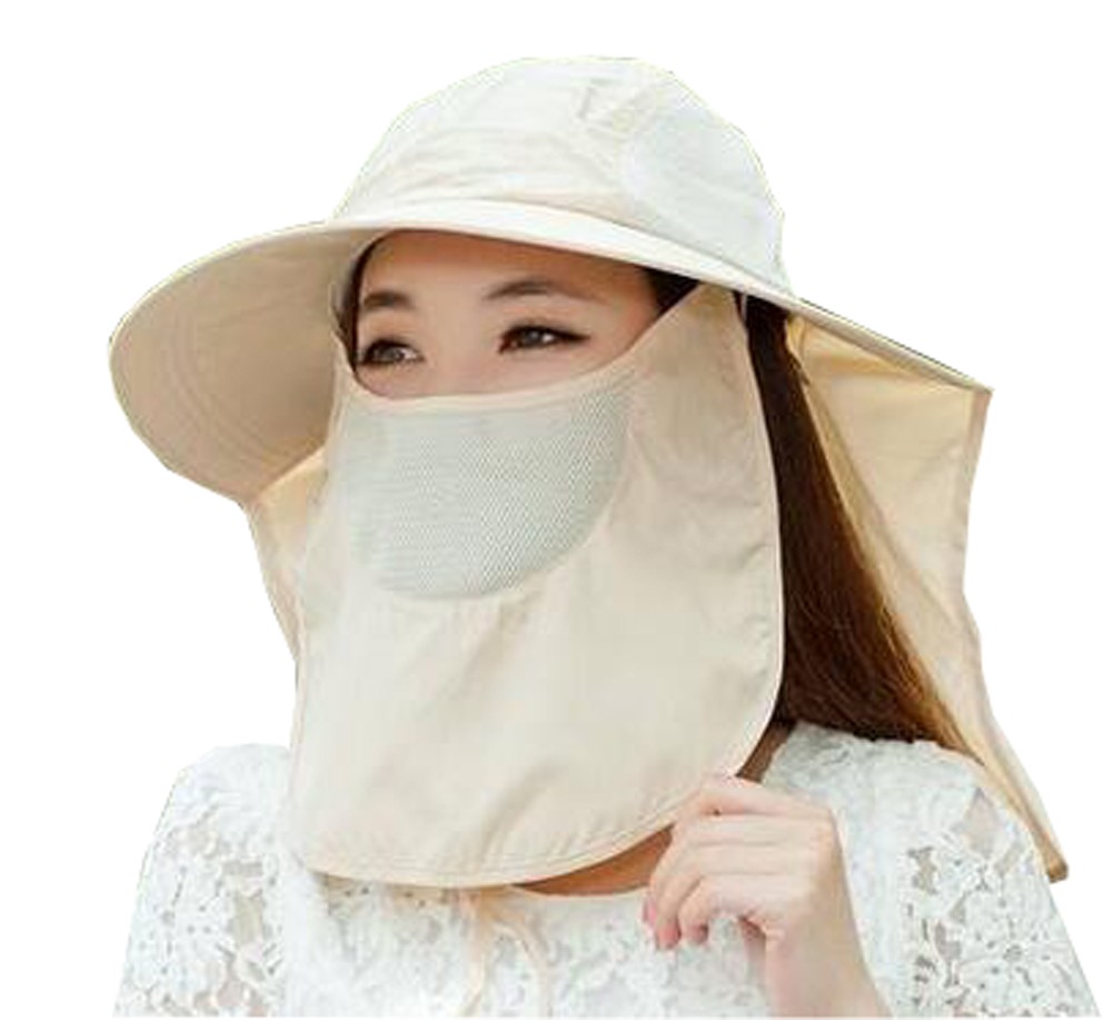 Women Outdoor Summer Cap Face Anti-UV Hat Neck Protection Cover Free Size (Breathable#03)