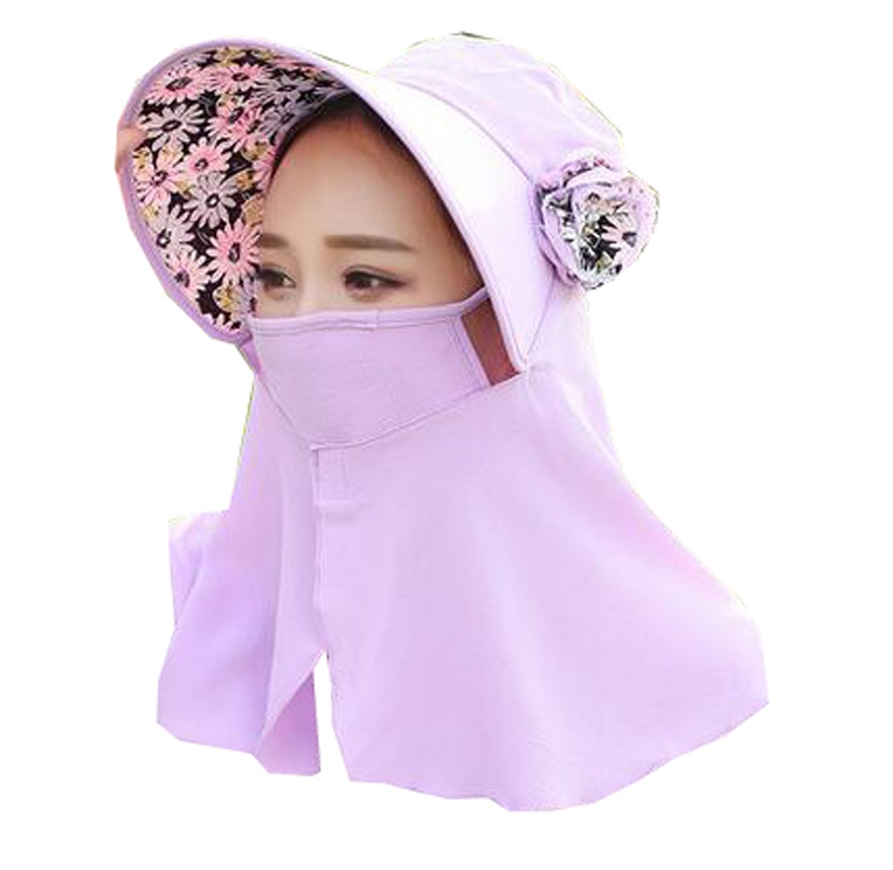 Women Outdoor Summer Cap Face Anti-UV Hat Neck Protection Cover Free Size (Beautiful#02)