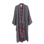 Japanese Style Men Spring/Summer Thin Cotton Gauze Bathrobe Pajams  Kimono Robe-Grey