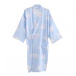 Japanese Style Thin Cotton Gauze Women Spa Robe/Bathrobe/Kimono Skirt-[Blue]