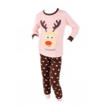 Pink Deer Pajama Top & Brown Pant for Girls, 5-6 Yrs