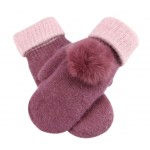 Warm Fingerless Gloves Woollen Gloves Fashionable Mitten for Women, Light Purple