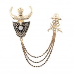 New Gold Plated Ox horn and Skull Pattern Brooch with Chain Tassels