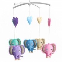 Unisex Baby Crib Rotatable Musical Mobile [Happy Elephants]